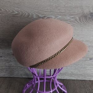 A New Day 100% Wool Captain Flat Hat Brown Cap Hipster Newsboy Chain Trim